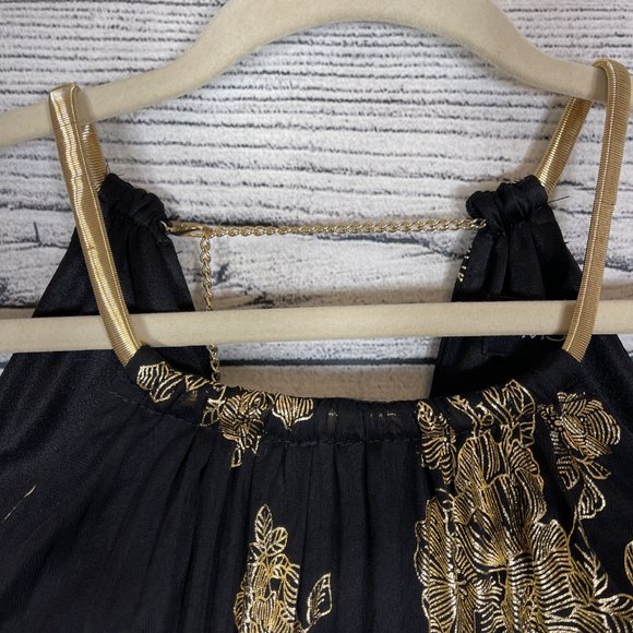 NWT MSK Metallic Print Pleated Blouson Gown Black Gold Sz 8 - Picture 4 of 15